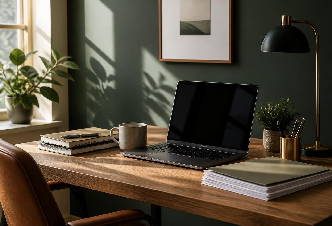 An organised desk workspace representing a structured document-review process
